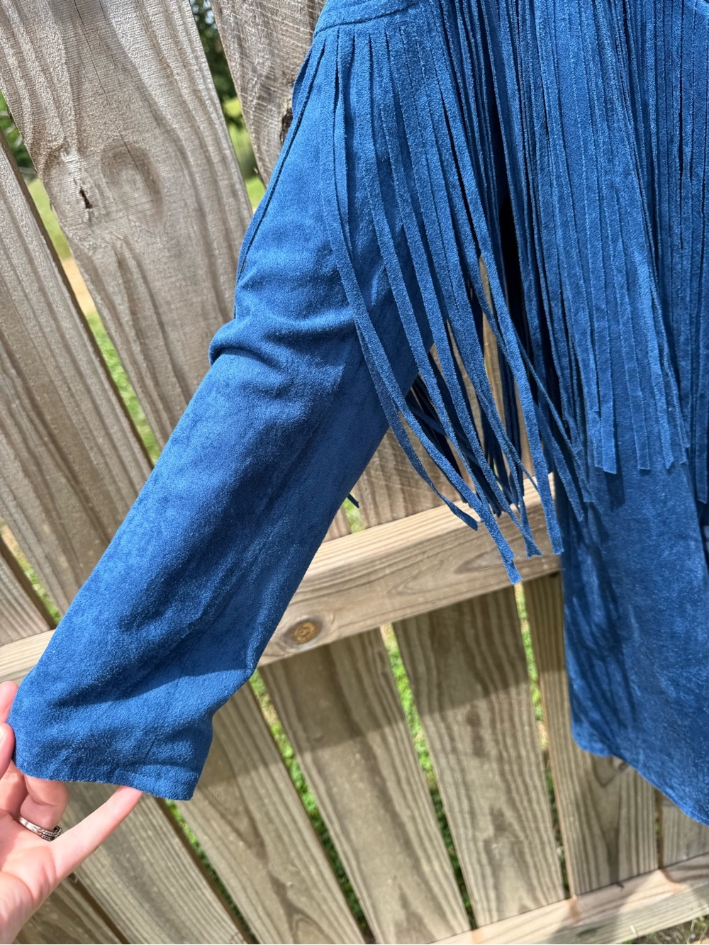 Buddy Love Blue Suede Fringe Trench Coat - Picture 2 of 7